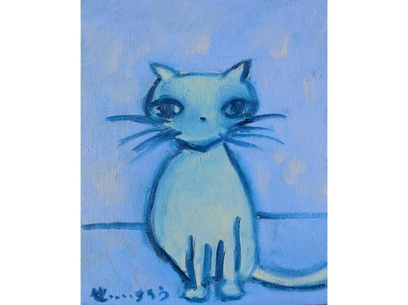 【meowdel】F3 絵画 油絵 キャンバス 絵本 猫 子猫 ネコ ロシアンブルー 猫の絵 プレゼント お祝い 沖縄 1枚目の画像