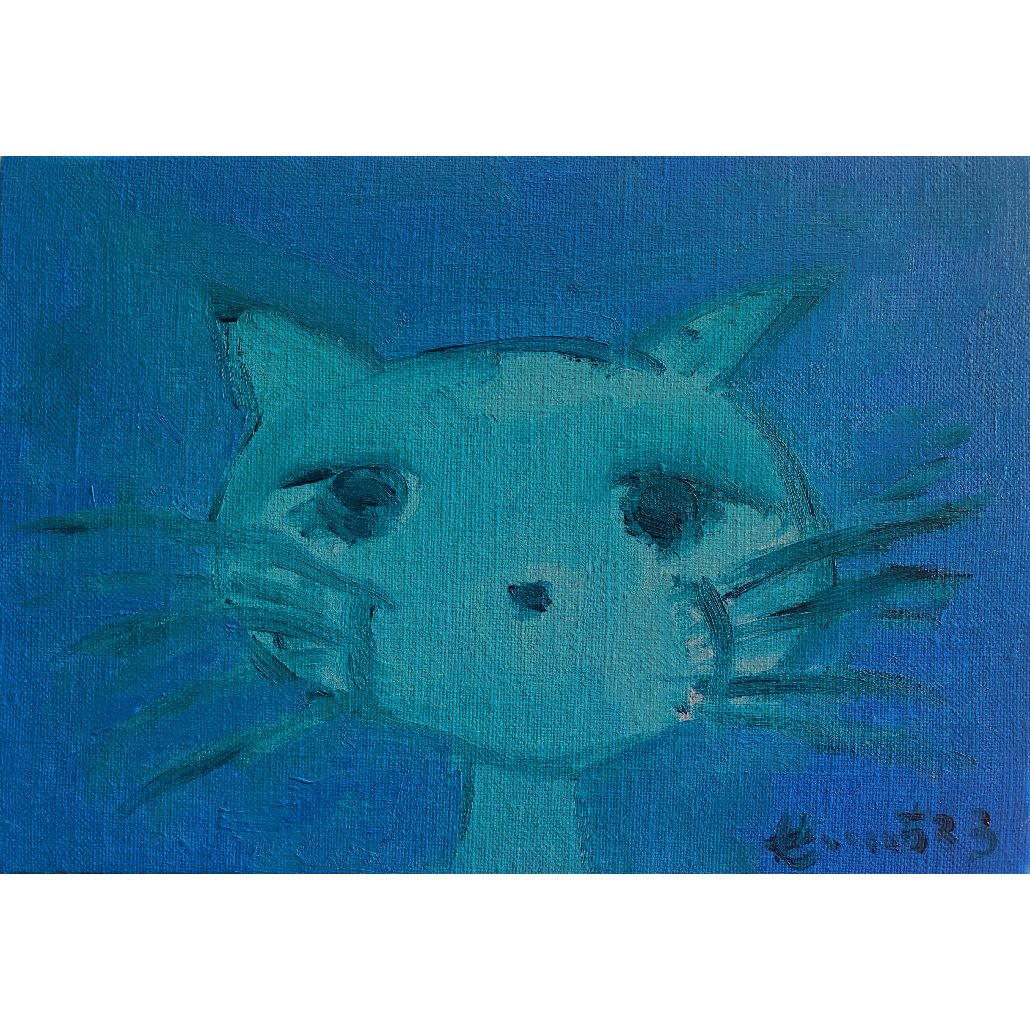 インテリアアート 額なし 「白猫」アクリル画 原画 キャンバス SM