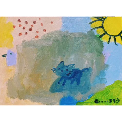 抽象画、ブルーと子猫 抽象画、ブルーと子猫