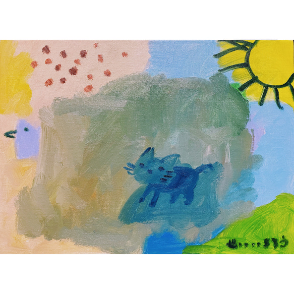 【おさんぽこねこ】F4 絵画 油絵 キャンバス 絵本 猫 子猫 ネコ 猫の絵 猫イラスト ウォールアート 沖縄 1枚目の画像