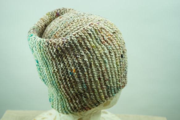 手紡ぎ糸のネックウォーマー&帽子/様々な色をツイード風に散りばめて・・・ 2枚目の画像