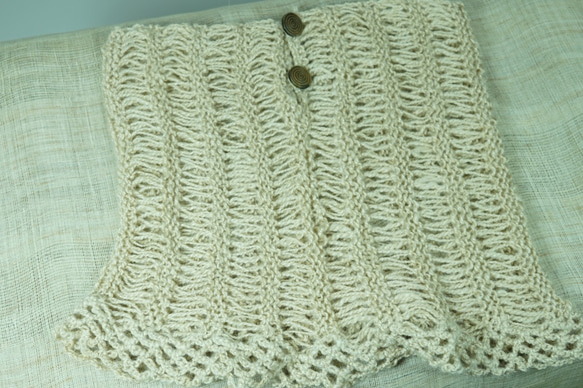 アルパカとシルクのネックウォーマー/手紡ぎ糸でドライブ編み 5枚目の画像