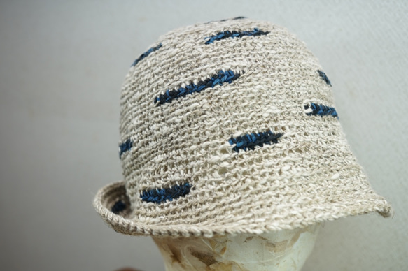 春夏用・リネンとスーピマ綿の手紡ぎ糸の帽子 2枚目の画像