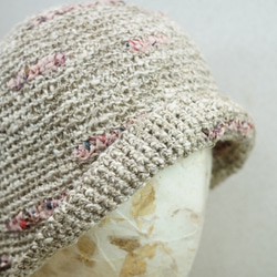 リネンとスーピマ綿の手紡ぎ糸の帽子 5枚目の画像