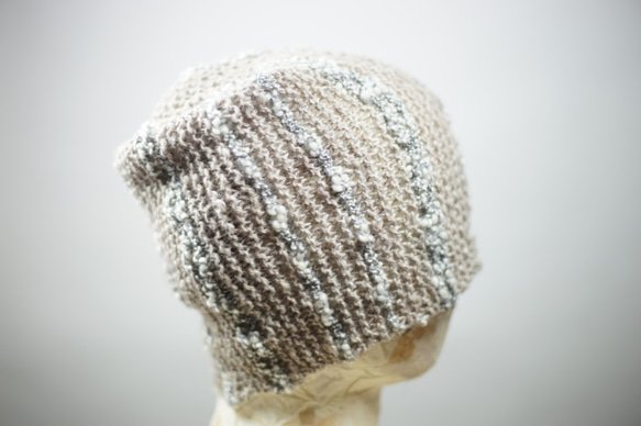 手紡ぎ糸のネックウォーマー&帽子/アルパカの柔らかな風合いにバブルヤーンでアクセントを 3枚目の画像