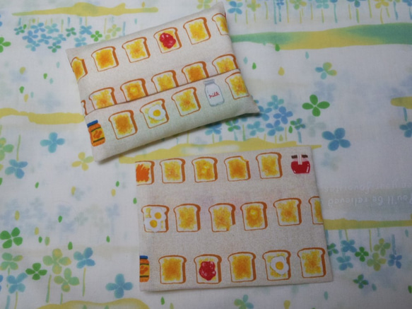 ☆手縫い☆ポケットティッシュケース2個セット☆トースト柄☆白/青/緑色選べる2色☆プチギフト 3枚目の画像