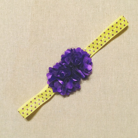 ベビー & キッズ ヘアバンド || POP purple POMPOM パープル 紫 花 1枚目の画像