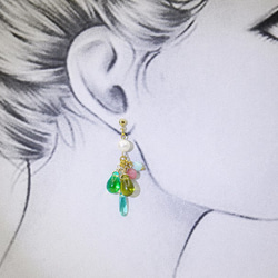 Riitta 手作 珍珠 水滴透明晶 瑪瑙玉髓耳環 第4張的照片