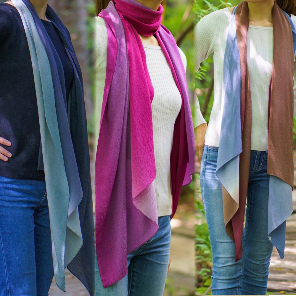 大判 正絹ちりめんストール シック系 3カラー 送料無料　高級化粧箱入り