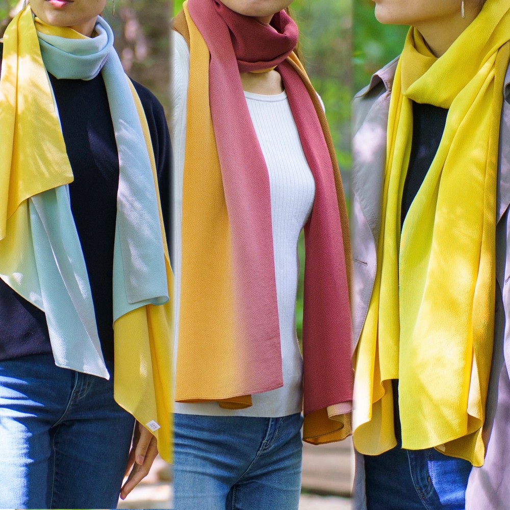 大判 正絹ちりめんストール イエロー系 3カラー 送料無料 高級化粧箱入り