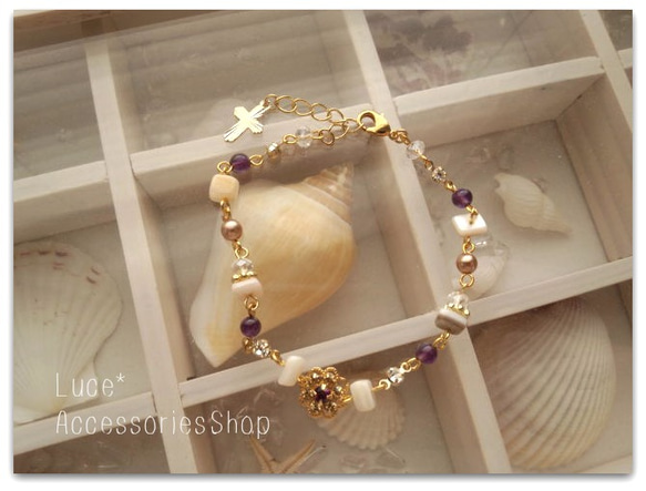 13AW（1点もの）VintageSwarovski*Amethystブレス 3枚目の画像