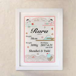 御誂え Baby Poster 命名書「「鶴亀」英語表記（横書き） A4サイズ 1枚