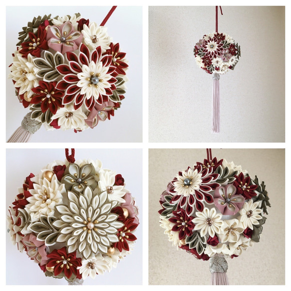 【flower ball bouquetオーダーメイド】総つまみ細工✴︎ボールブーケ（大） 7枚目の画像