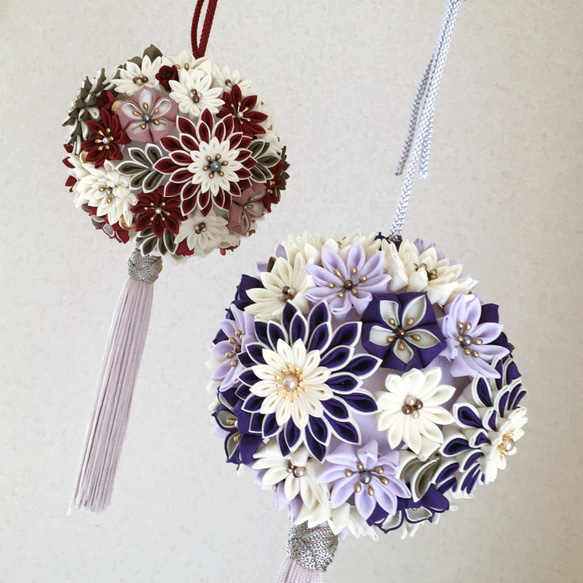 【flower ball bouquetオーダーメイド】総つまみ細工✴︎ボールブーケ（大） 6枚目の画像