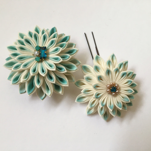 限定1セットつまみ細工✴︎宝石箱【jewelry box】⑥エメラルド ヘッド