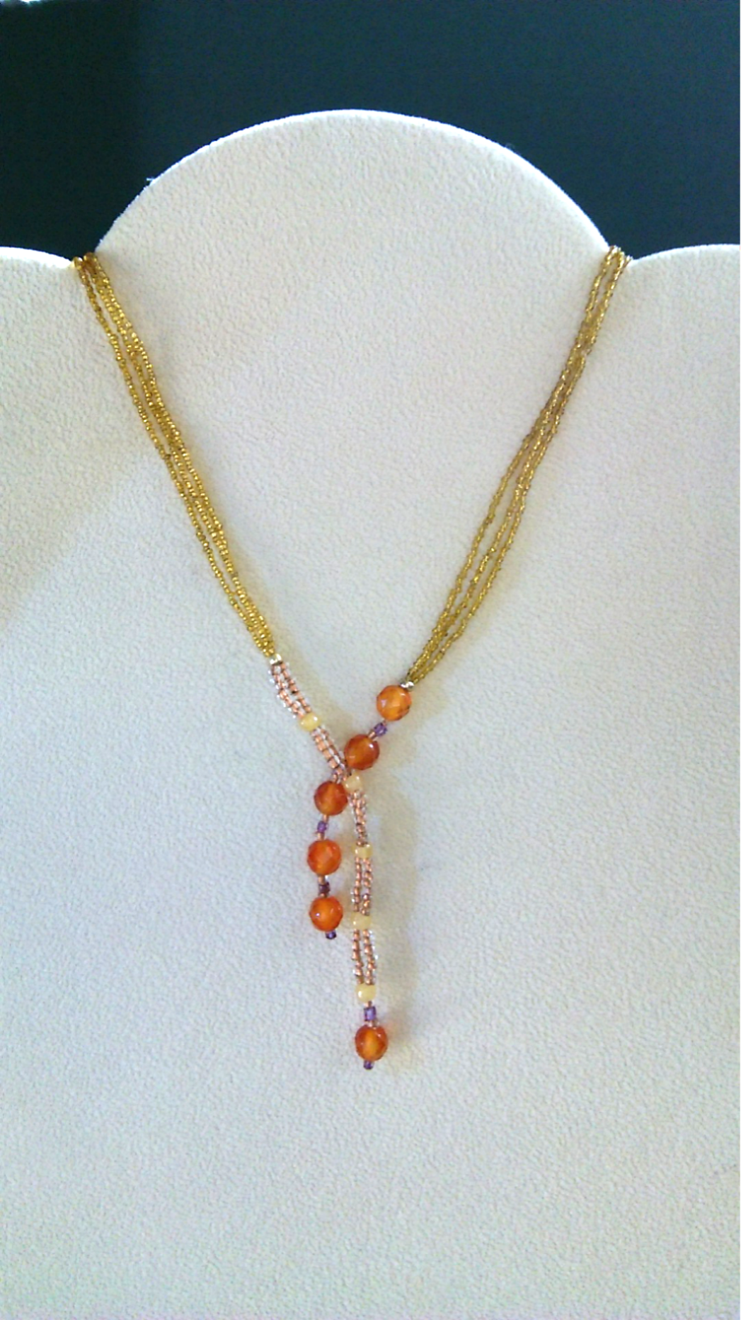 超極小　アンティークビーズの3連ネックレス  アンティークゴールド