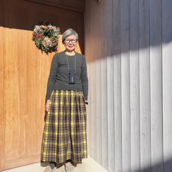 ☆ウール混紡のイエローチェックスカート☆ ロングスカート