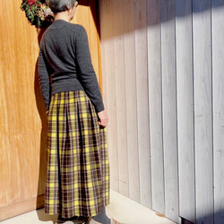 ●完成品Ｇ●ウール混紡スカート★イエローチェック柄【84cm丈】 5枚目の画像