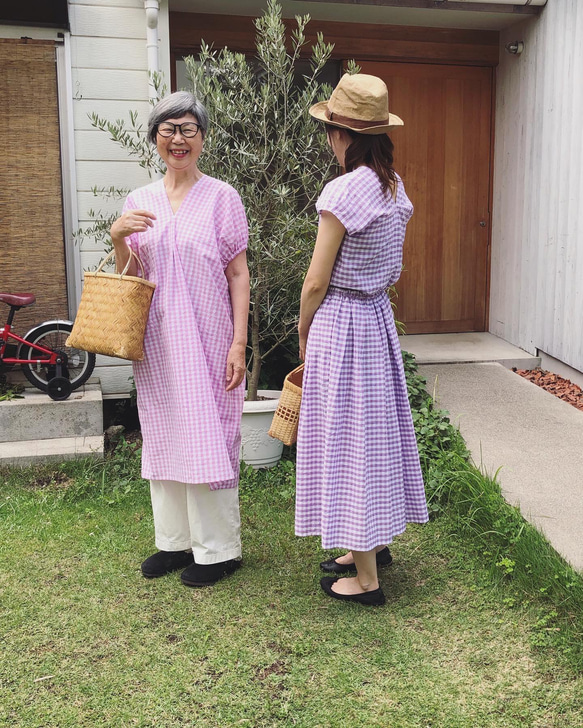 受注品□夏の薄いギンガムチェック白×ピンク□四角モモンガ★スリム 7枚目の画像