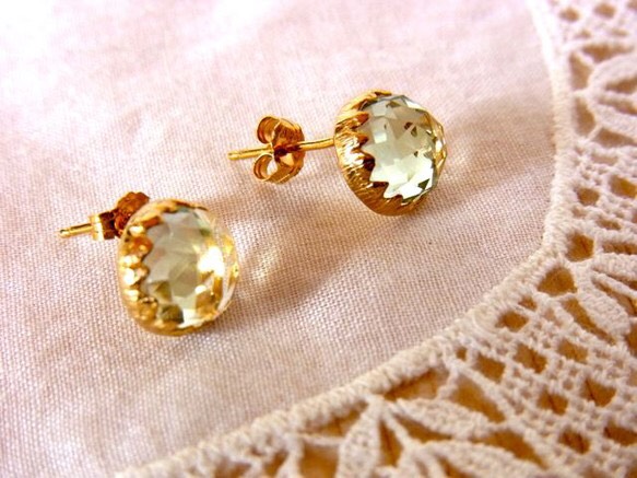 ローズカットピアス☆グリーンアメジスト☆SV925☆天然石