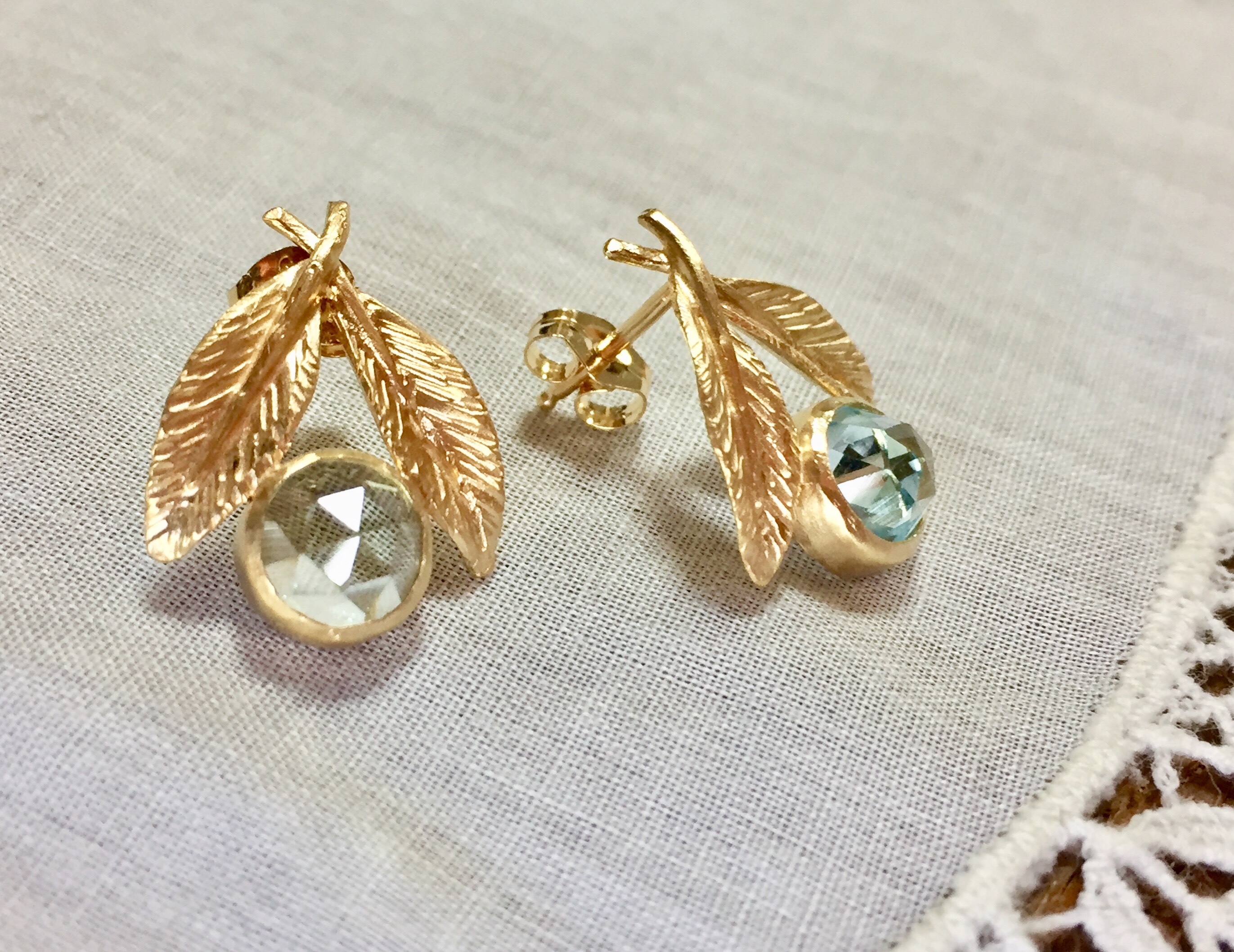 Leaf & Stone ピアス✴︎ゴールド/ブルートパーズ/SV925/天然石