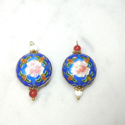 Qibao焼きMillstone Enamel Begonia Natural Stone Earrings-True Blue 2枚目の画像