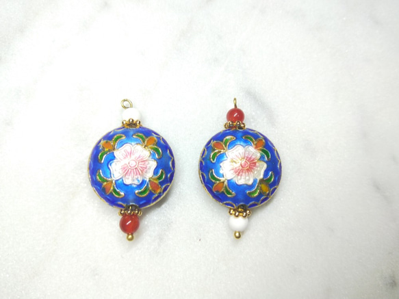 Qibao焼きMillstone Enamel Begonia Natural Stone Earrings-True Blue 2枚目の画像