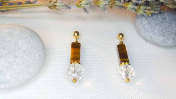 立夏-新色上架蜂巢光芒天然石吧噗耳環（白水晶） 第3張的照片