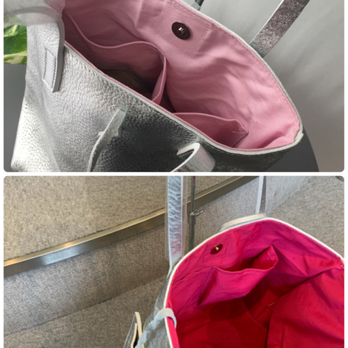 最上級イタリアンレザートートバッグ NO.137015横型(中)シルバー