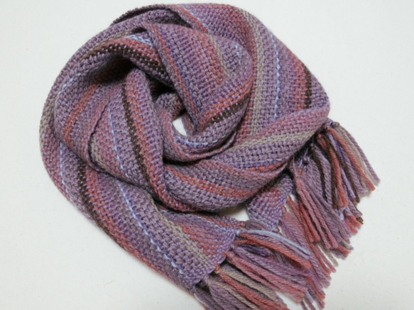 古紫色の手織りウールマフラー　長さ160cm 1枚目の画像