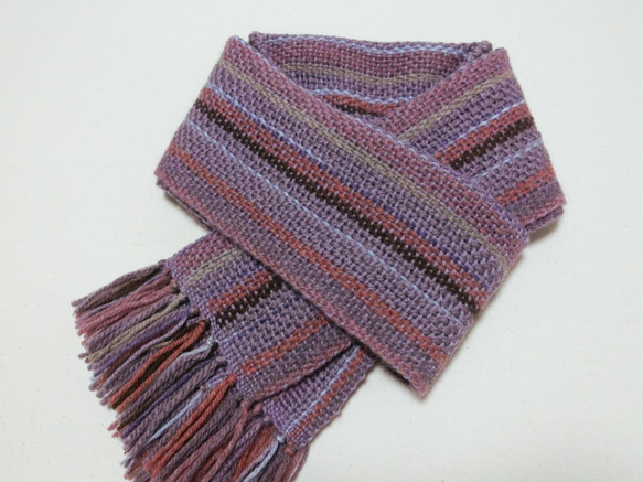 古紫色の手織りウールマフラー　長さ160cm 3枚目の画像
