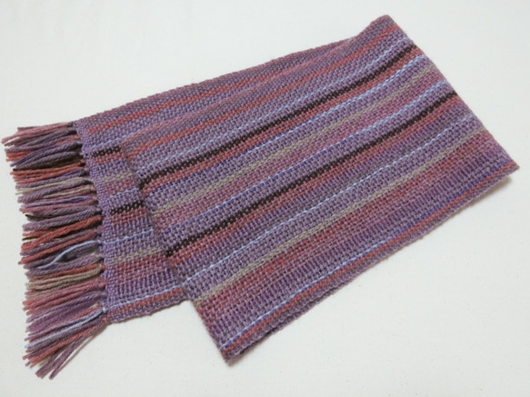 古紫色の手織りウールマフラー　長さ160cm 4枚目の画像