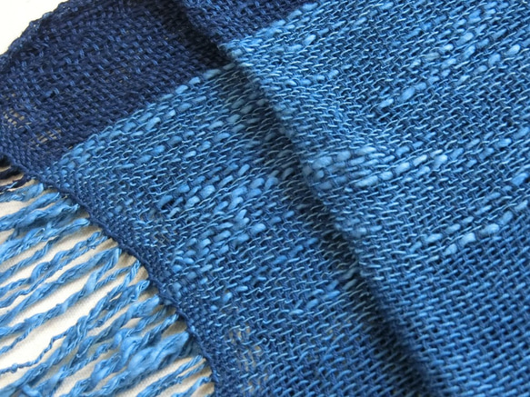 藍染手織りコットンストール　濃太縞 3枚目の画像