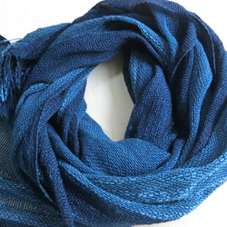 藍染手織りコットンストール　濃太縞 5枚目の画像