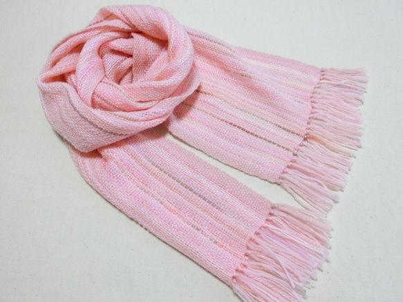 桜色の手織り春マフラー ソメイヨシノ満開　182cm 3枚目の画像