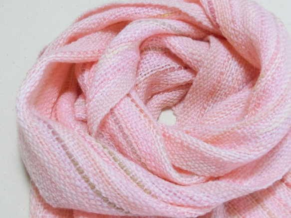 桜色の手織り春マフラー ソメイヨシノ満開　182cm 4枚目の画像