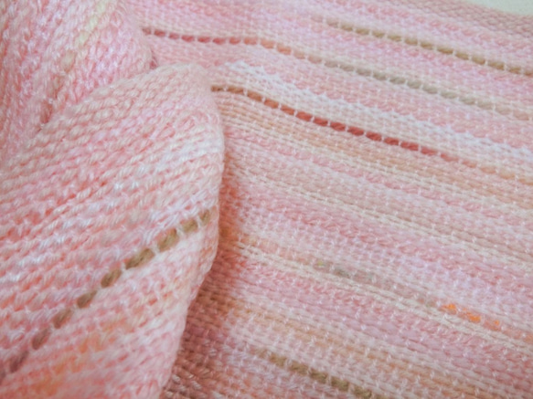 桜色の手織り春マフラー ソメイヨシノ満開　182cm 6枚目の画像