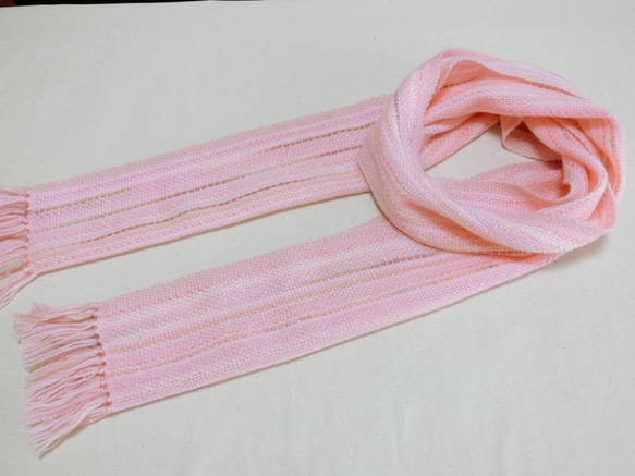 桜色の手織り春マフラー ソメイヨシノ満開　182cm 7枚目の画像