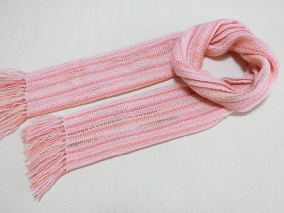 桜色の手織り春マフラー ソメイヨシノつぼみ　160cm 6枚目の画像