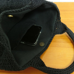 福袋セット　黒たて絣手織りコットンストールさみだれ縞＋手編みミニトートバッグ 4枚目の画像