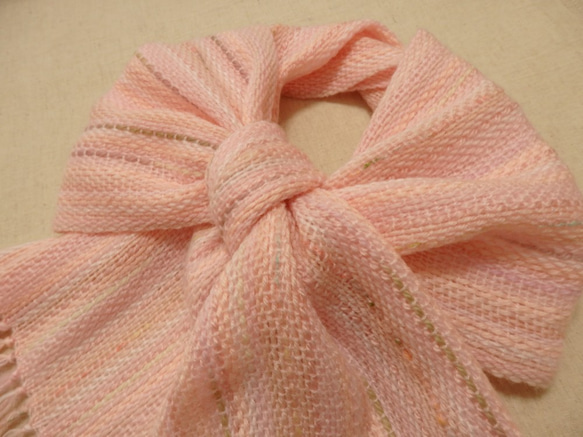 桜色の手織り春マフラー ソメイヨシノ満開　190cm 1枚目の画像