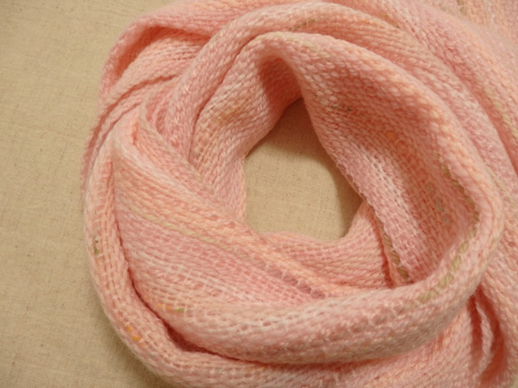 桜色の手織り春マフラー ソメイヨシノ満開　190cm 3枚目の画像