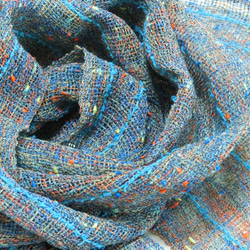 海色の手織りストール 細巾ブルーライン 2枚目の画像