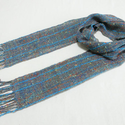 海色の手織りストール 細巾ブルーライン 6枚目の画像