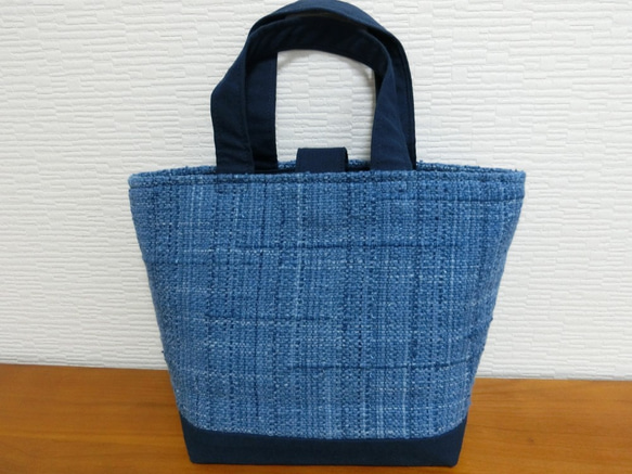 藍染手織り布ミニトートバッグ 持ち手無地 トートバッグ mm.Kalion  