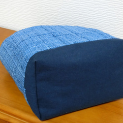 藍染手織り布ミニトートバッグ 持ち手手織り布 2枚目の画像