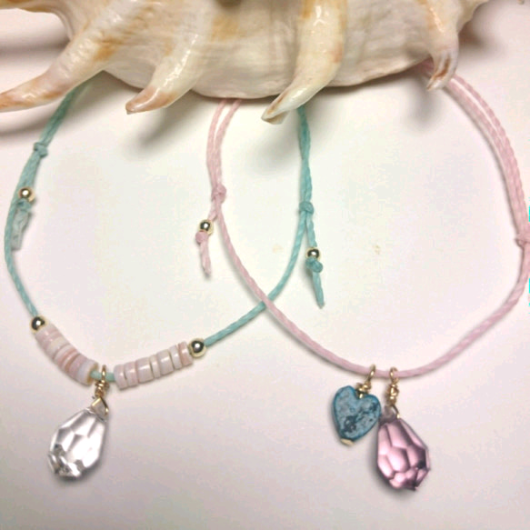 pink sehll × clear drop cord anklet 2枚目の画像