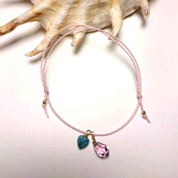 heart turquois (S) × purple drop cord anklet 1枚目の画像