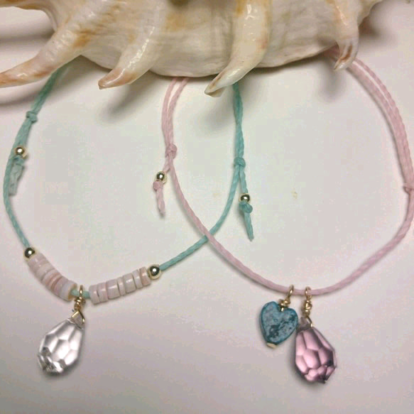 heart turquois (S) × purple drop cord anklet 3枚目の画像