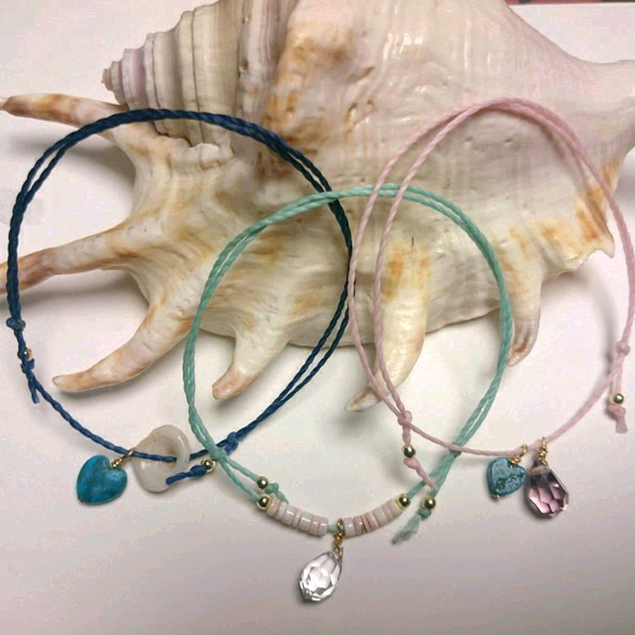 heart turquois (S) × purple drop cord anklet 4枚目の画像